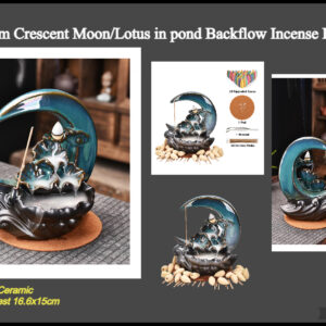 16.6cm Crescent Moon in pond Ceramic Backflow Incense Burner