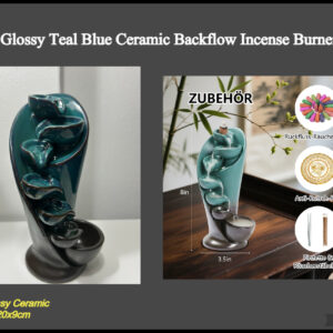 20cm Teal Blue Glossy Ceramic Side Fountain Backflow Incense Burner