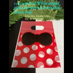 15x20cm red/White Striped polka dot Extra Thin Printed Plastic bags (est 95-100pcs) 20% off!
