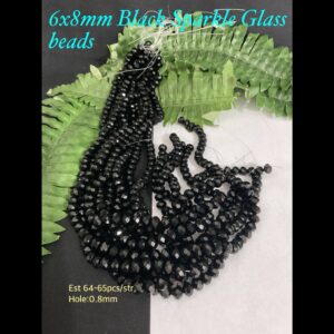 6x8mm Black Sparkle glass beads (est 64-65pcs) 20% off!