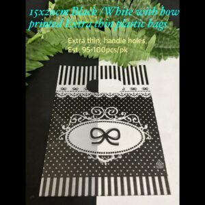 15x20cm Black/White with Bow printed Extra Thin Printed Plastic bags (est 95-100pcs) 20% off!