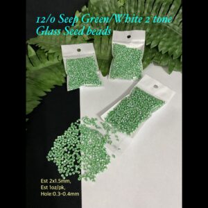 12/0 Seep Green/White 2 Tone Glass Seed beads (est 1oz) 20% off!