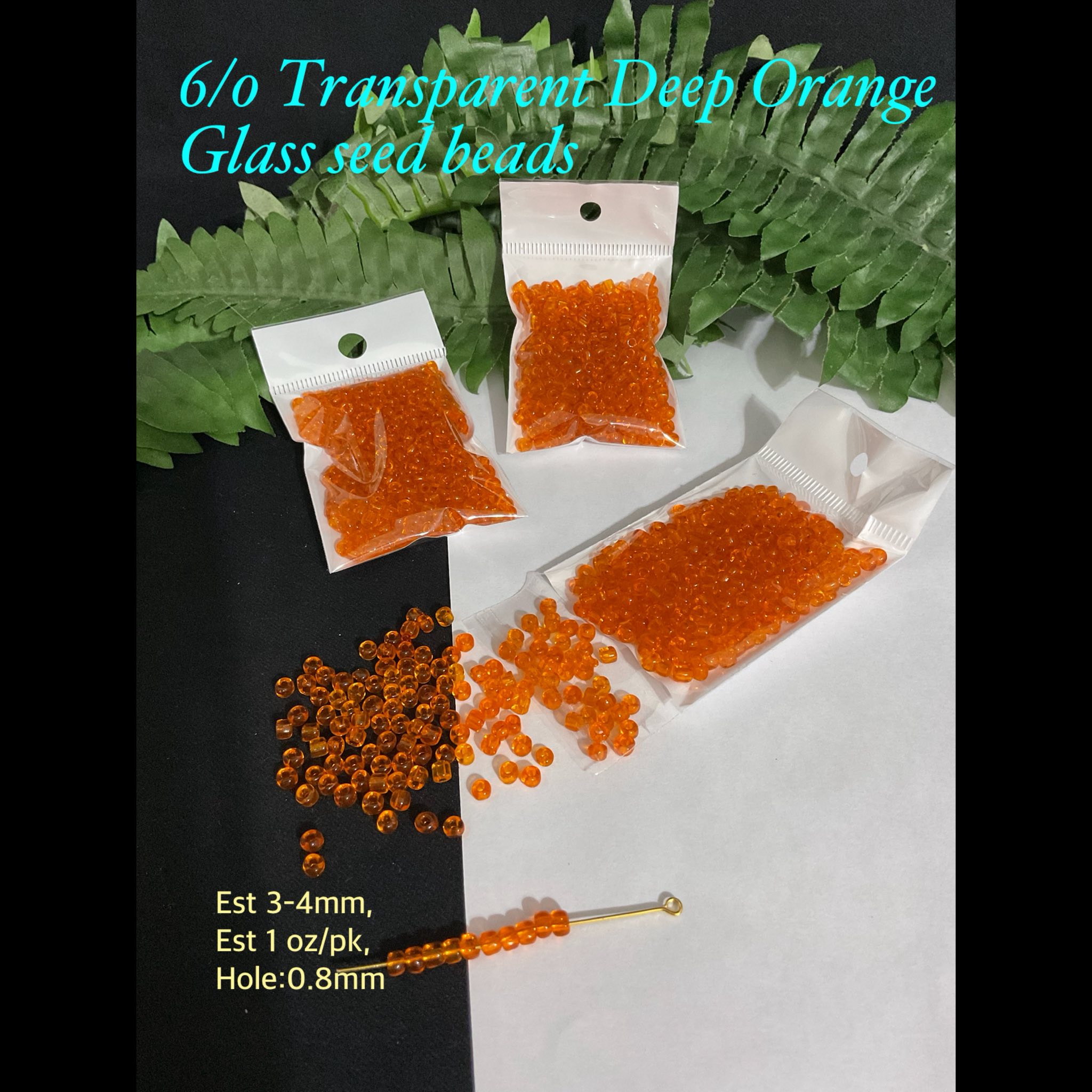 6/0 Transparent Deep Orange Glass Seed beads (est 1oz) 20% off!