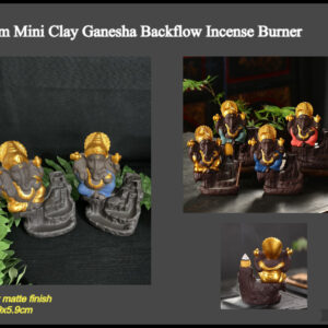 11cm Ganesha Clay Backflow Incense Burner (Gold, incl 20 cones)