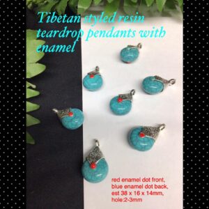 38mm Tibetan styled resin teardrop pendants with enamel