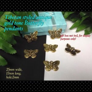 25mm Antique gold tone Butterfly pendants (4pcs)