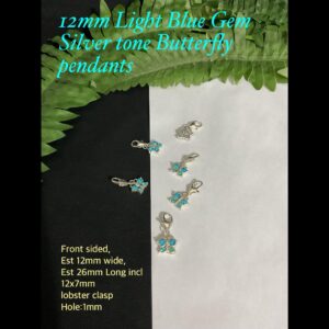 12mm Light Blue Gem Silver Tone Butterfly pendants