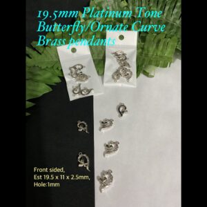 19.5mm Platinum Tone Butterfly/Ornate Curve brass pendants (6pcs)