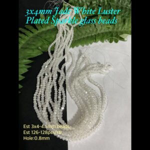 3x4mm Jade White Luster Plated Sparkle glass beads (est 126-128pcs)