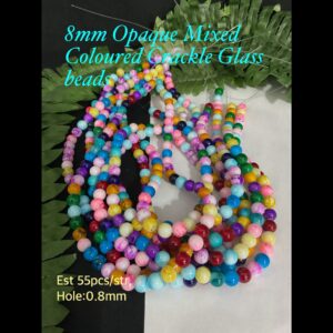 8mm Opaque Mixed Coloured Crackle Glass beads (est 55pcs) 10% off!