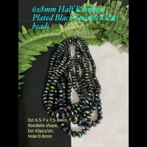 6x8mm Half Rainbow Plated Black Sparkle glass beads (est 65pcs)