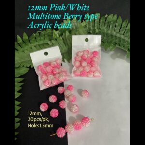 12mm Pink/White Multitone Berry Type Acrylic beads (est 20pcs)