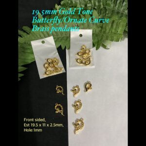 19.5mm Gold Tone Butterfly/Ornate Curve brass pendants (6pcs)