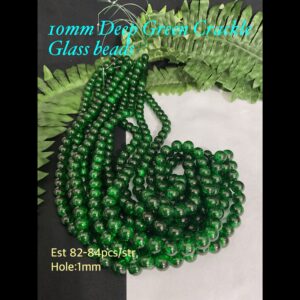 10mm Deep Green Crackle Glass beads (est 82-84pcs)
