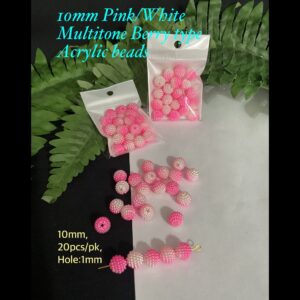 10mm Pink/White Multitone Berry Type Acrylic beads (est 20pcs)