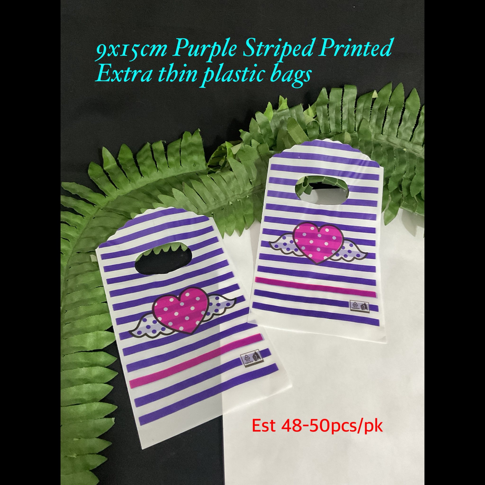 9x15cm Purple Striped Printed Extra Thin Printed Plastic bags (est 48-50pcs) 20% OFF!