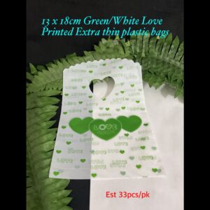13x18cm Green/White Love printed Extra Thin Printed Plastic bags (est 33pcs) 20% OFF!