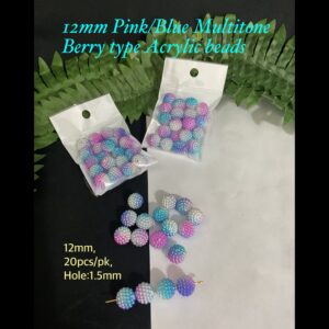 12mm Pink/Blue Multitone Berry type Acrylic beads (est 20pcs)