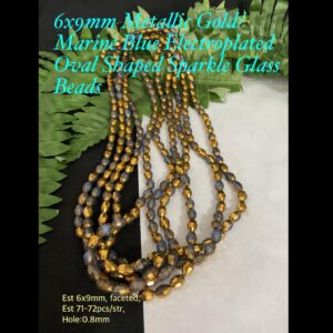 6x9mm Metallic Gold/Marine Blue Sparkle glass beads (est 71-72pcs)