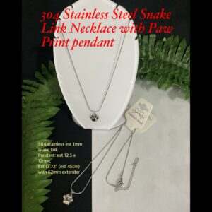304 Stainless Steel Snake Link necklace with Paw Print pendant (est 17.72") 20% off! Limited time!