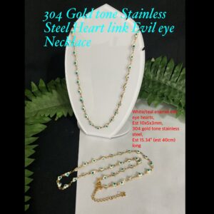 304 Gold tone Stainless Steel Heart link Evil Eye necklace (est 15.34") 20% off! Limited time!
