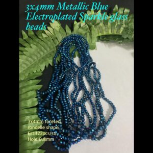 3x4mm Metallic Blue Electroplated Sparkle glass beads (est 122pcs)