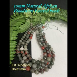10mm Natural African Bloodstone Faceted beads (est 36-37pcs)