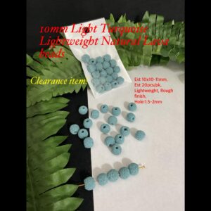 10mm Light Turquoise Lightweight Natural Lava beads (est 20pcs)
