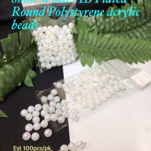 8mm White AB Plated Round Polystyrene acrylic beads (2packs)