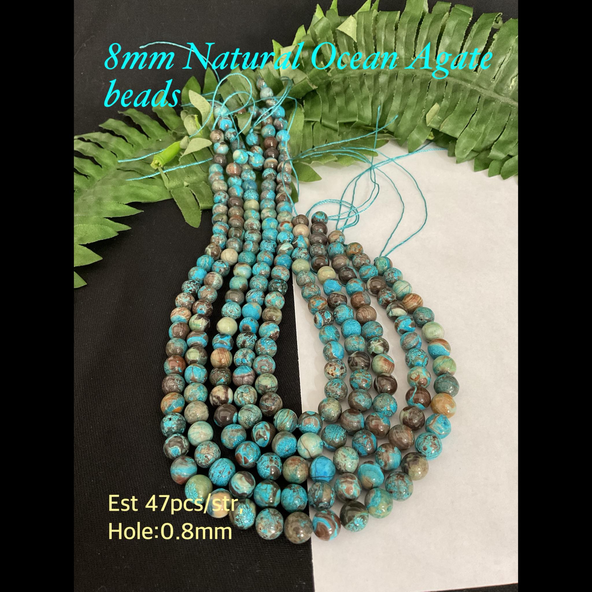 8mm Natural Ocean Agate beads (est 47pcs) 10% off!