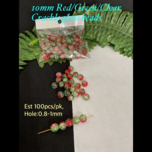 10mm Red/Green/Clear Crackle glass beads (est 100pcs)