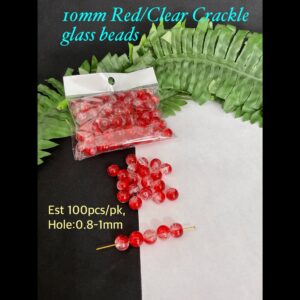 10mm Red/Clear Crackle glass beads (est 100pcs)