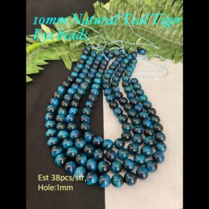 10mm Natural Teal Tiger Eye beads (est 38pcs) 10% off!