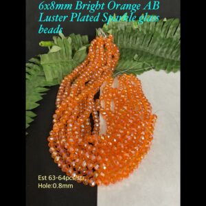 6x8mm Bright Orange AB Plated Sparkle glass beads (est 63-64pcs) 20% off!