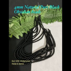 4mm Natural Pure Black Obsidian beads (est 100-102pcs) 10% off!