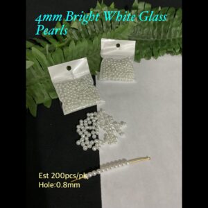 4mm Bright White Glass pearls (est 200pcs)