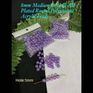 8mm Medium Orchid AB Plated round Polystyrene acrylic beads (est 200pcs)