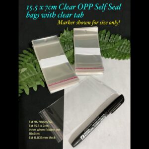 15.5x7cm Clear OPP Self seal bags with clear tab (est 96-98pcs)
