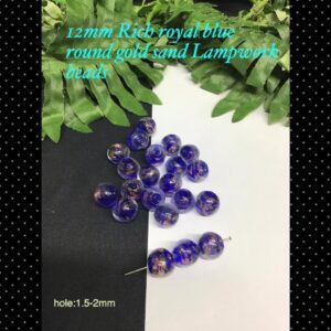 12mm Rich Indigo blue round gold sand Lampwork beads (6pcs) 20% off! Limited time!