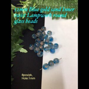 12mm Blue gold sand Inner Twist Lampwork round glass beads (8pcs) 20% off ! Limited time!