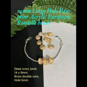 14mm Large Hole paw Print Acrylic European Rondelle beads (deep ivory/pink)
