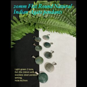 20mm Flat Round natural Indian Agate Pendants (Lt green 2tone) 10% off!