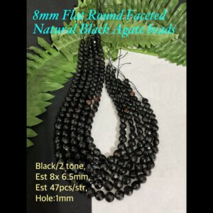 8mm Flat Round Faceted Natural Black Agate beads (est 47pcs) 10% off! Limited time!