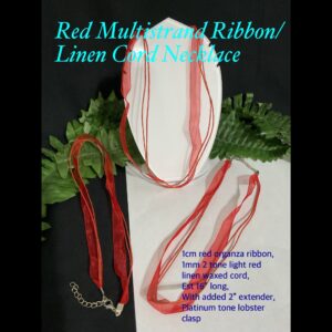 1cm Red Multistrand Ribbon/Linen Cord necklace (est 16")