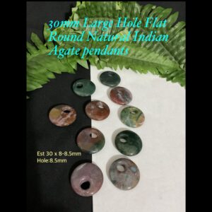30mm Large Hole Flat Round Natural Indian Agate Pendants