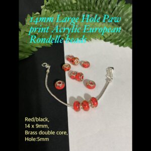 14mm Large Hole paw Print Acrylic European Rondelle beads (red/black)