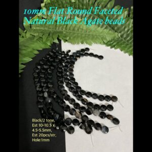 10mm Flat Round Faceted Natural Black Agate beads (est 20pcs) 10% off! Limited time!