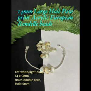 14mm Large Hole paw Print Acrylic European Rondelle beads (off white/lt blue)