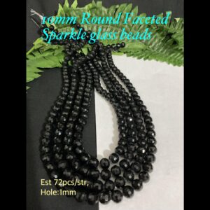 10mm Round Faceted Black Sparkle glass beads (est 72pcs)