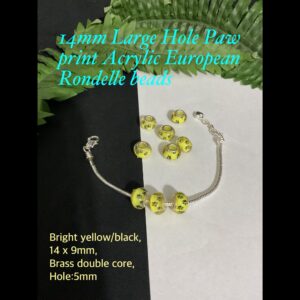 14mm Large Hole paw Print Acrylic European Rondelle beads (Bright yellow/black)